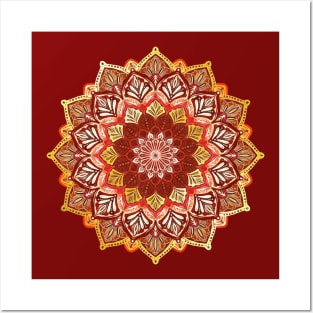 Boho Mandala in Dark Red and Gold Posters and Art